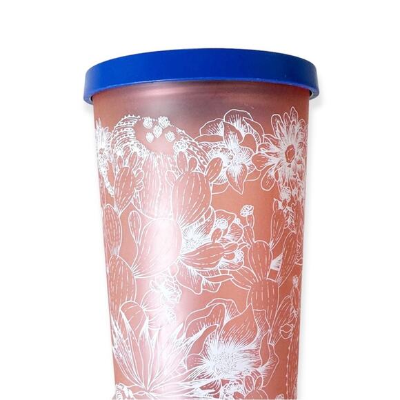 2019 Starbucks Coral Soft Touch Cactus 24 oz Tumbler Cup Blue Lid Collectible - Picture 7 of 8